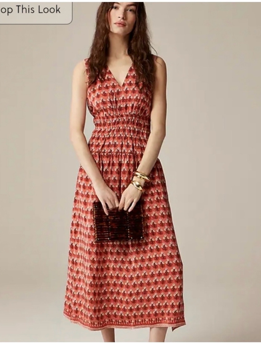 J. Crew Rust Floral V-Neck Sleeveless Midi Dress